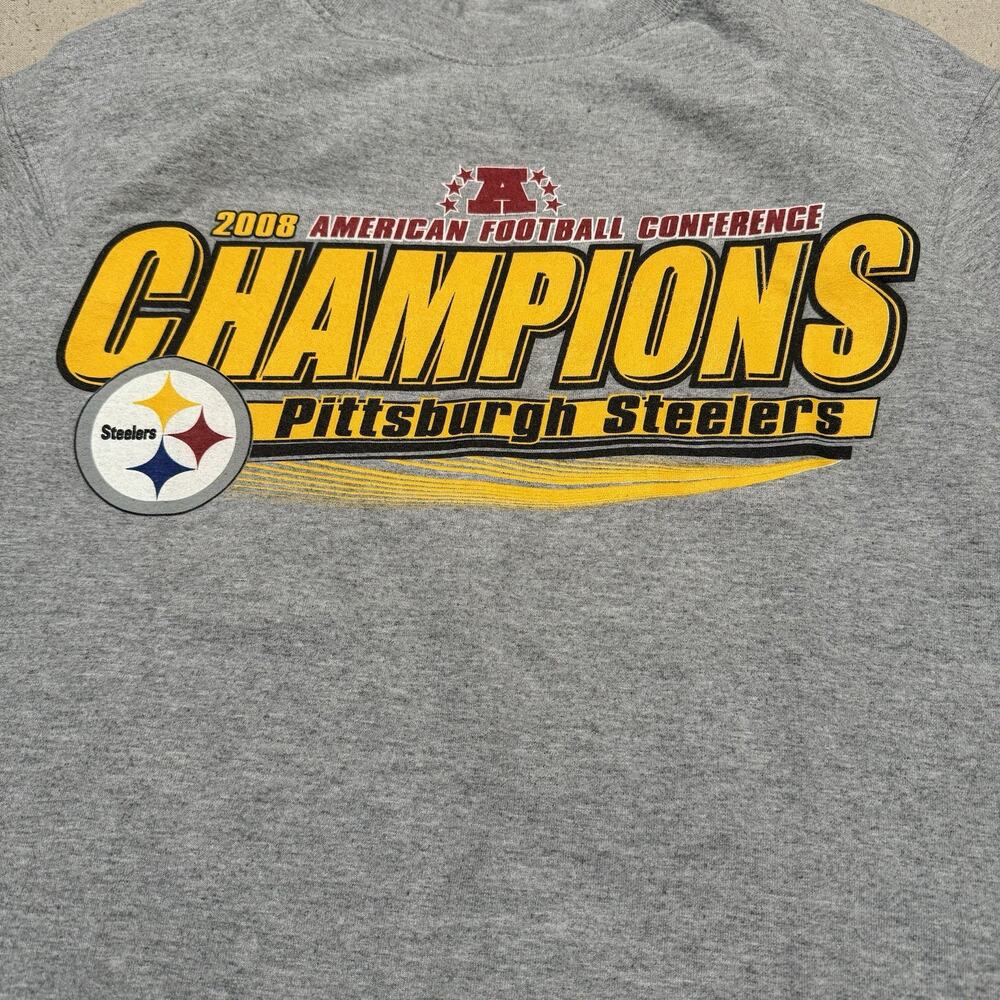 Retro Pittsburgh Steelers 2008 AFC Conference Champions Grey T Shirt Mens Medium - Picture 2 of 6